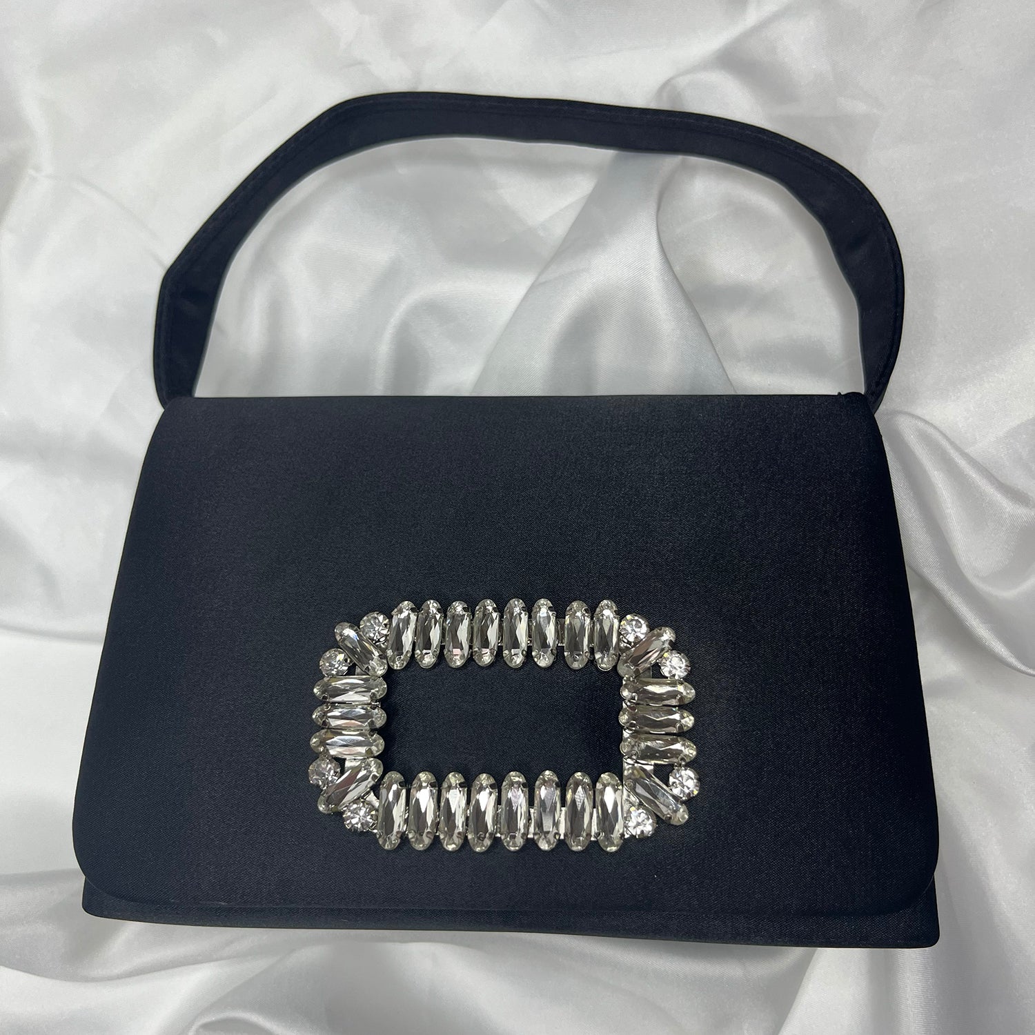 Black Party Handbag with Satchels Strap and Rhinestones